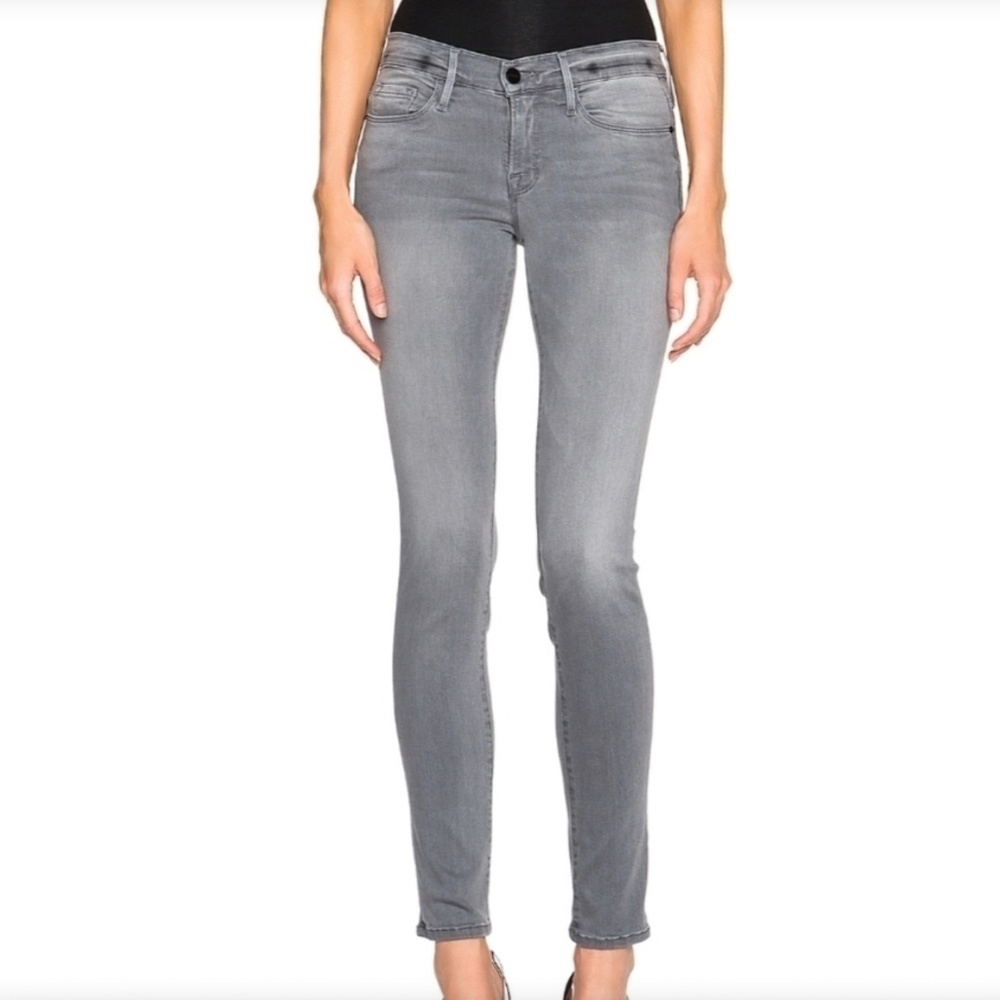 FRAME Denim Le Skinny de Jeanne Mid-Rise Cropped Jeans | Maralago Gray | Size 28